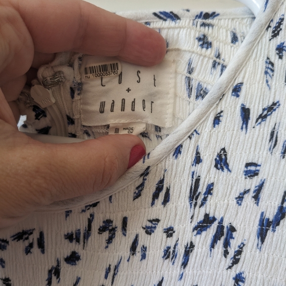 Lost + Wander Midi Dress Medium Blue White and Black Smocked Top - Picture 2 of 4